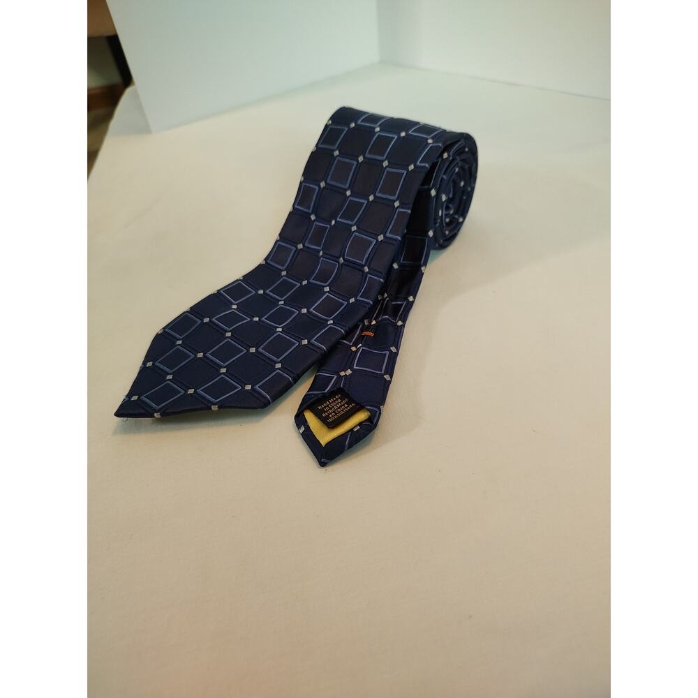 Donald J Trump Tie Blue Geometric Gold Bar President MAGA Signature Collection
